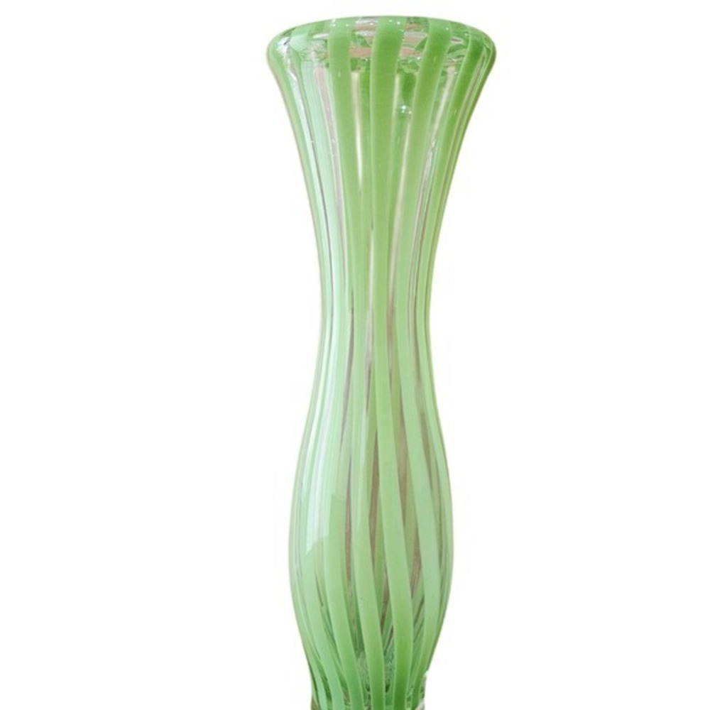 Crate‎ & Barrel 16" Green Ribbon Stripe Glass Vase Modern Hand Blown Art Decor